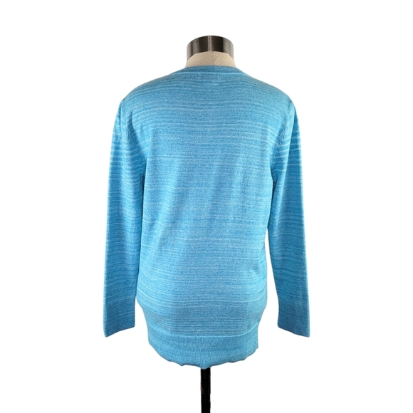 Merona Women's Size M Blue Striped 3/4 Sleeve Button-Up Cardigan Sweater - Picture 4 of 9